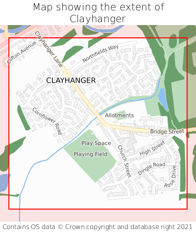 Map showing extent of Clayhanger as bounding box