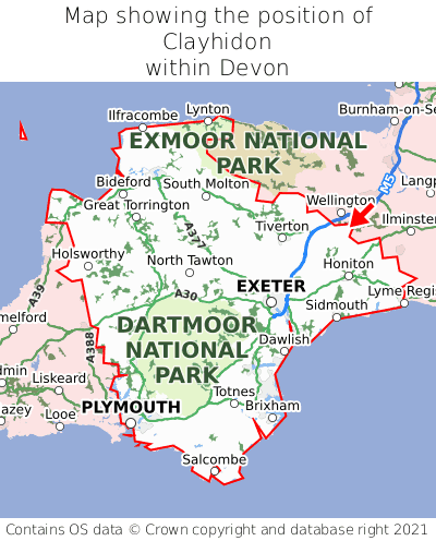 Map showing location of Clayhidon within Devon