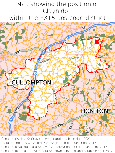Map showing location of Clayhidon within EX15