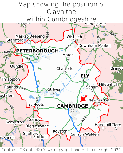 Map showing location of Clayhithe within Cambridgeshire