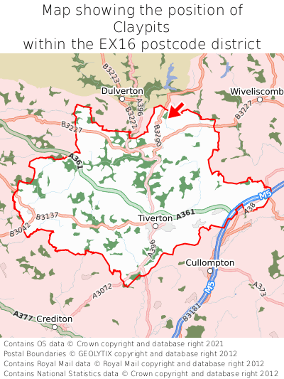 Map showing location of Claypits within EX16