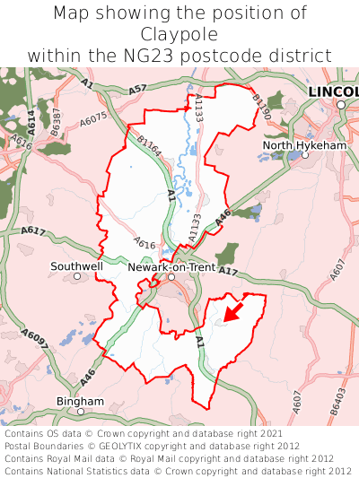 Map showing location of Claypole within NG23