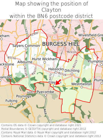 Map showing location of Clayton within BN6