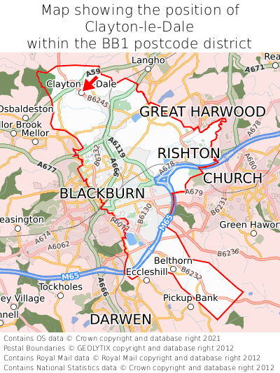 Map showing location of Clayton-le-Dale within BB1