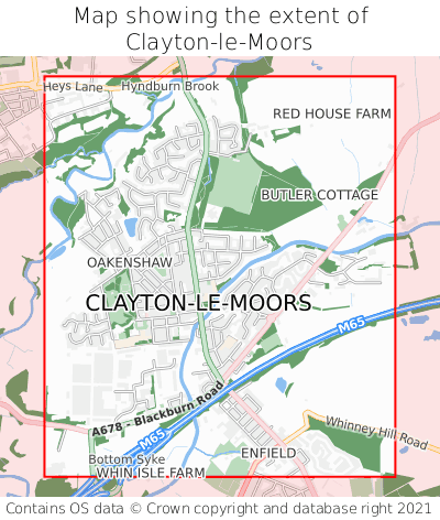 Map showing extent of Clayton-le-Moors as bounding box