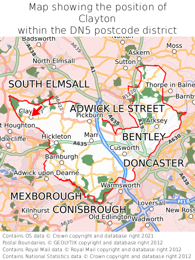 Map showing location of Clayton within DN5