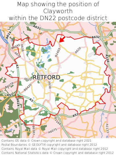 Map showing location of Clayworth within DN22