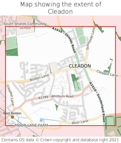 Map showing extent of Cleadon as bounding box
