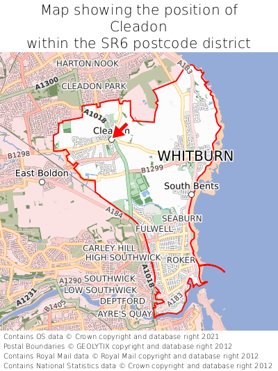 Map showing location of Cleadon within SR6