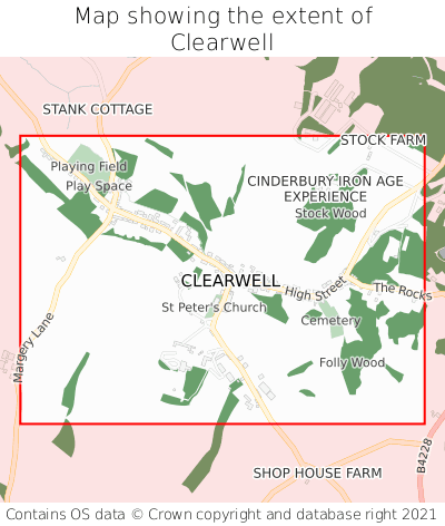 Map showing extent of Clearwell as bounding box