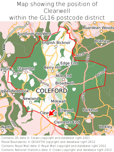 Map showing location of Clearwell within GL16