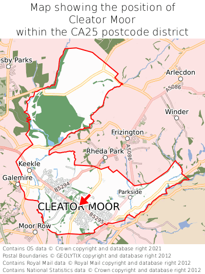 Map showing location of Cleator Moor within CA25