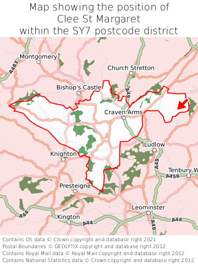 Map showing location of Clee St Margaret within SY7