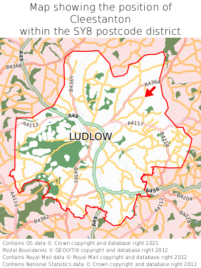 Map showing location of Cleestanton within SY8