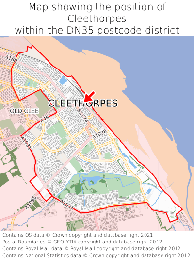 Map showing location of Cleethorpes within DN35
