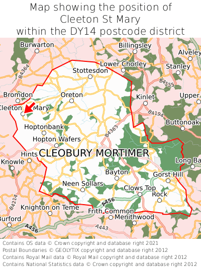 Map showing location of Cleeton St Mary within DY14