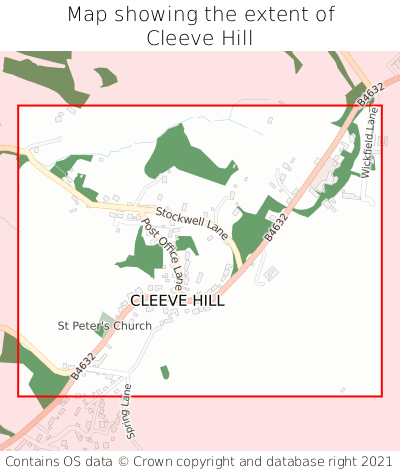 Map showing extent of Cleeve Hill as bounding box