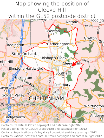 Map showing location of Cleeve Hill within GL52