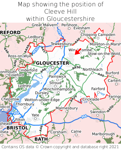 Map showing location of Cleeve Hill within Gloucestershire
