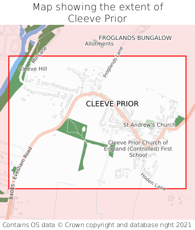 Map showing extent of Cleeve Prior as bounding box