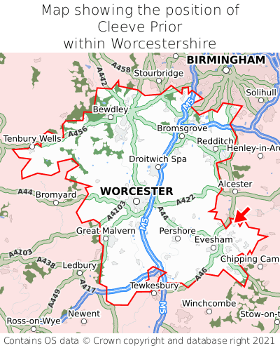 Map showing location of Cleeve Prior within Worcestershire