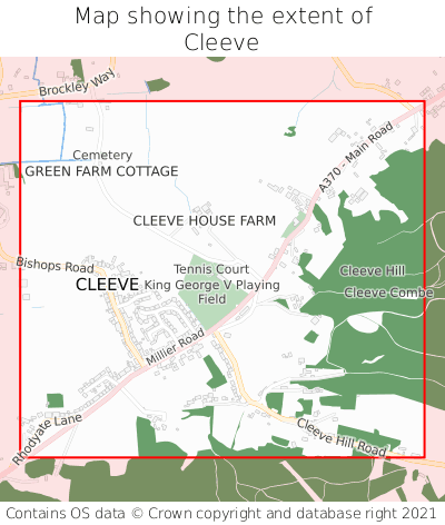 Map showing extent of Cleeve as bounding box