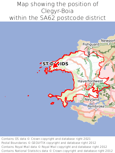 Map showing location of Clegyr-Boia within SA62