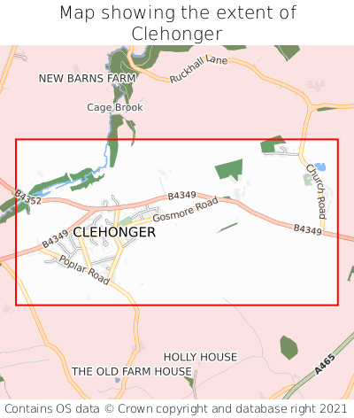 Map showing extent of Clehonger as bounding box