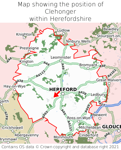 Map showing location of Clehonger within Herefordshire