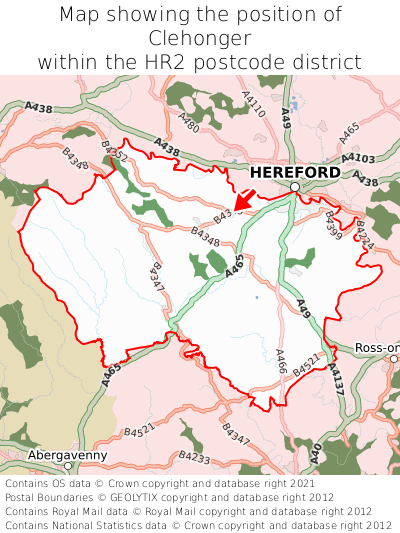 Map showing location of Clehonger within HR2
