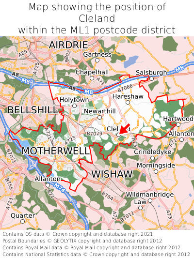 Map showing location of Cleland within ML1