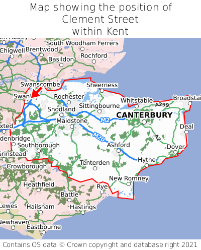 Map showing location of Clement Street within Kent