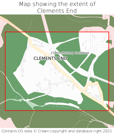 Map showing extent of Clements End as bounding box