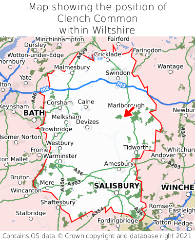 Map showing location of Clench Common within Wiltshire