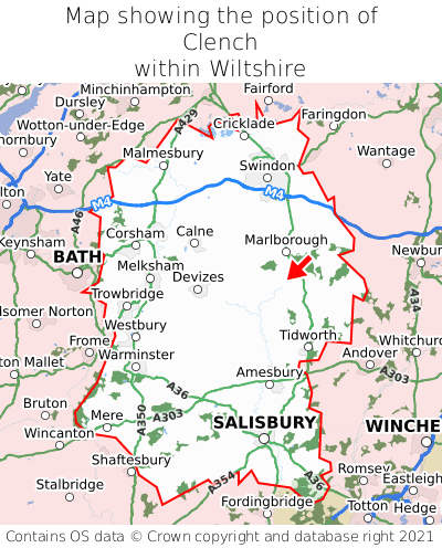 Map showing location of Clench within Wiltshire