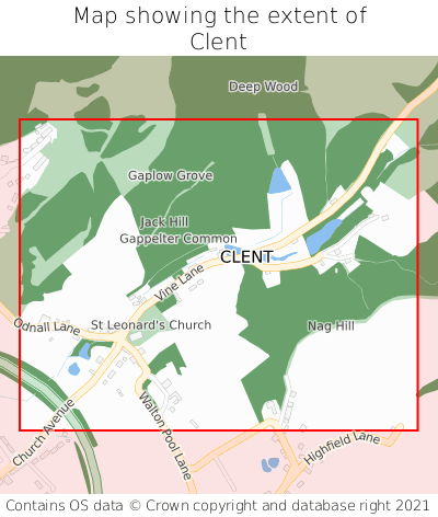 Map showing extent of Clent as bounding box