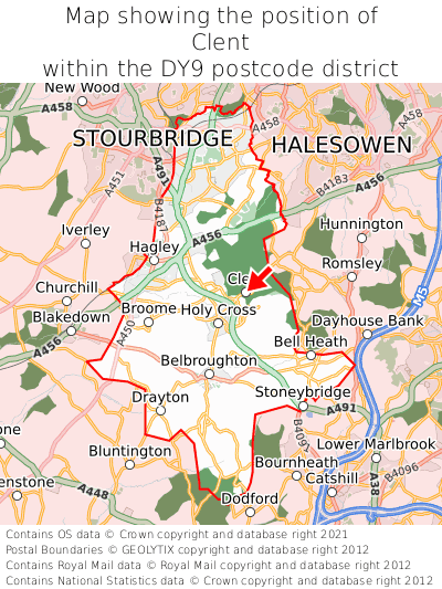 Map showing location of Clent within DY9