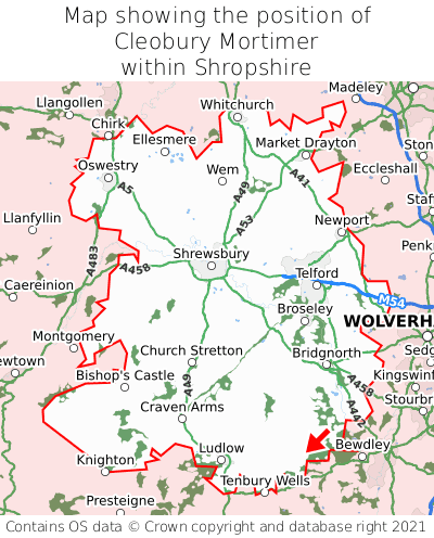 Map showing location of Cleobury Mortimer within Shropshire