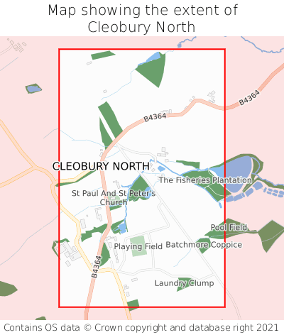 Map showing extent of Cleobury North as bounding box