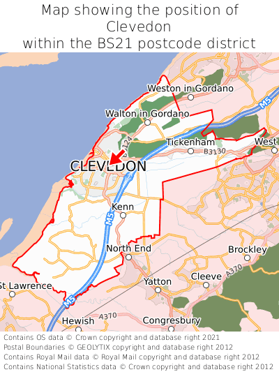 Map showing location of Clevedon within BS21