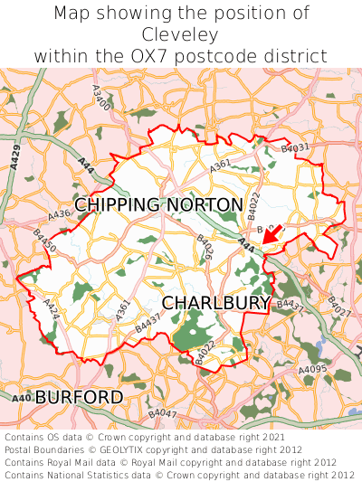 Map showing location of Cleveley within OX7