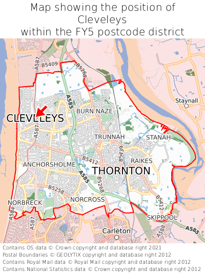Map showing location of Cleveleys within FY5