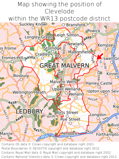 Map showing location of Clevelode within WR13