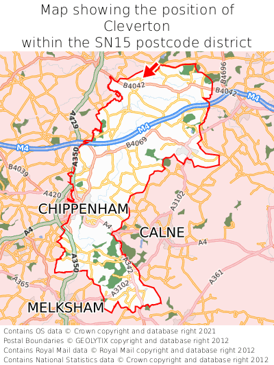 Map showing location of Cleverton within SN15