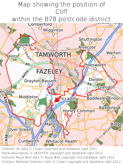 Map showing location of Cliff within B78