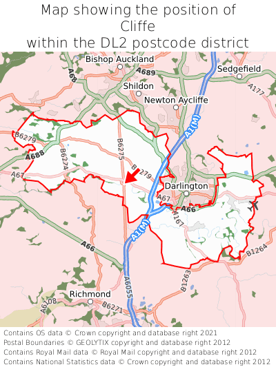 Map showing location of Cliffe within DL2