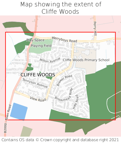 Map showing extent of Cliffe Woods as bounding box
