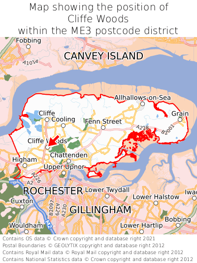 Map showing location of Cliffe Woods within ME3