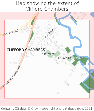Map showing extent of Clifford Chambers as bounding box