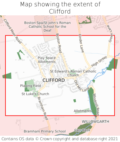 Map showing extent of Clifford as bounding box